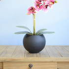 Arranjo Orquídea Rosa Artificial No Vaso De Vidro Preto | For